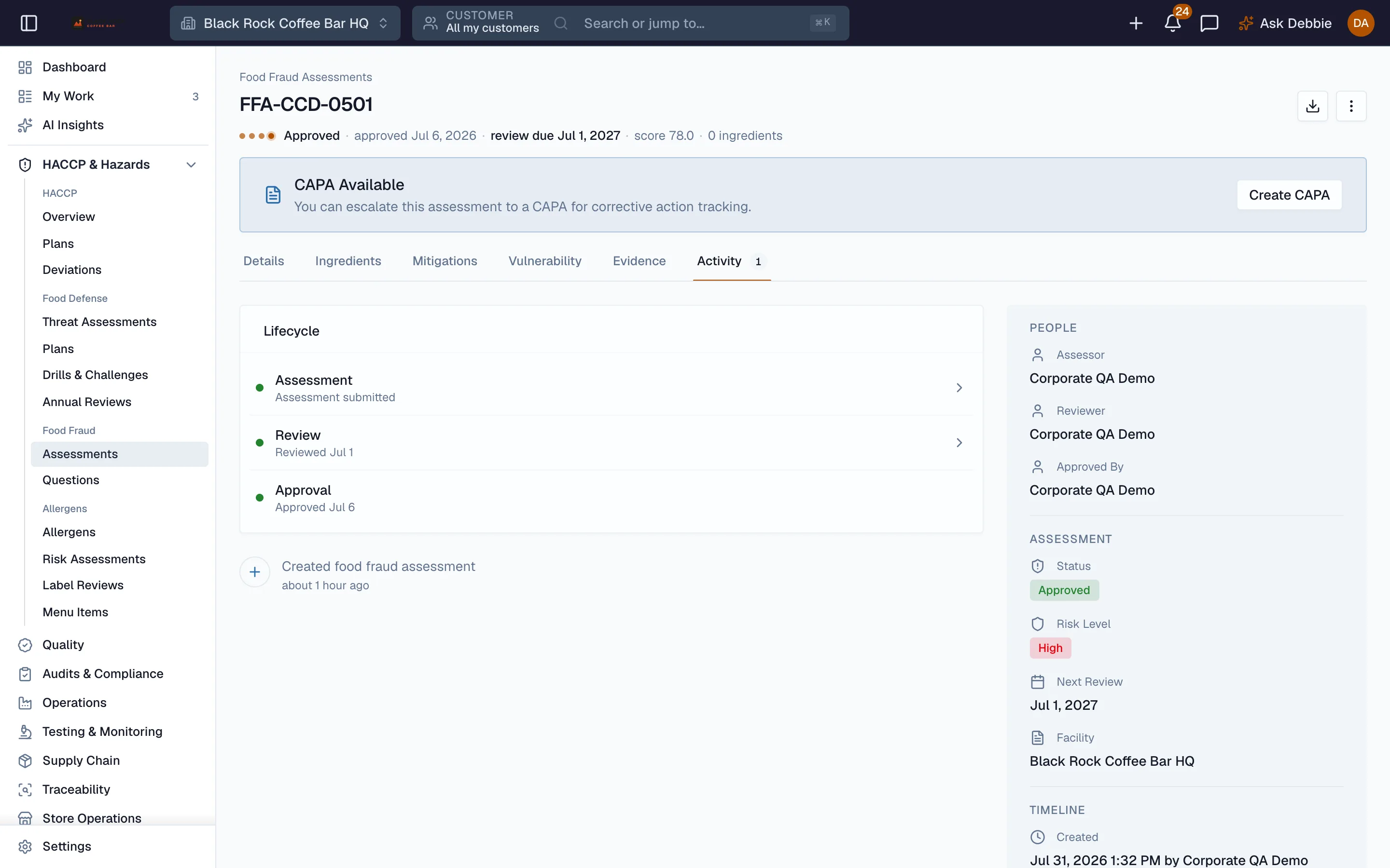 Assessment review history and horizon scanning records in Beacon
