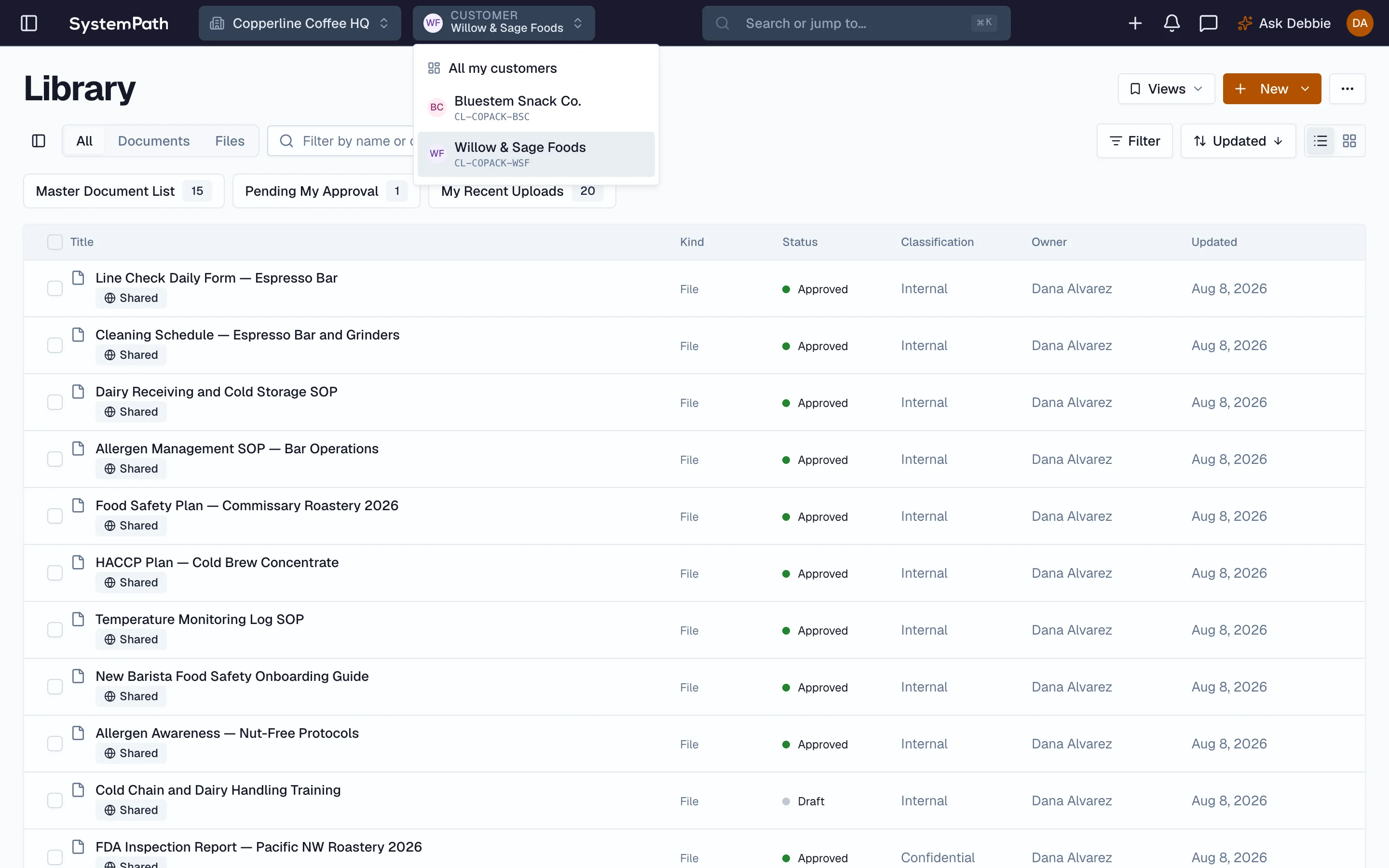 Beacon customer switcher scoping the platform to one brand-owner customer