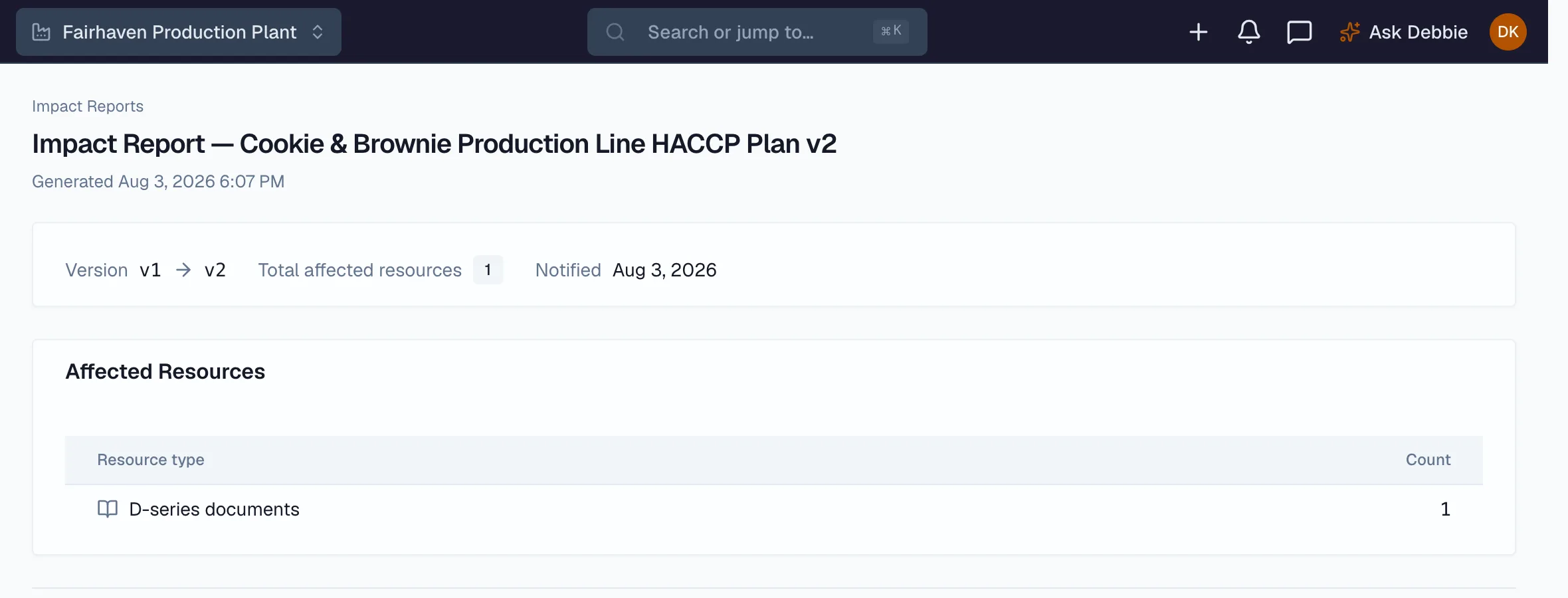Beacon change tracking for a controlled plan update