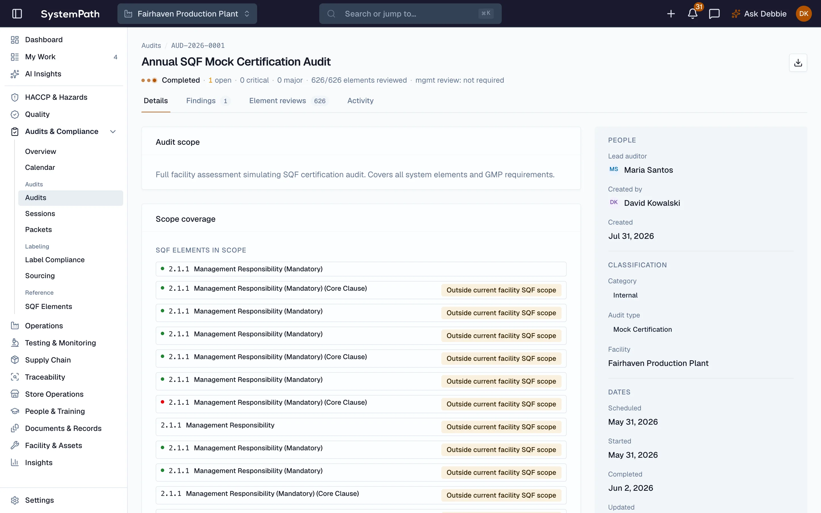 Internal audit history ready for the external auditor in Beacon