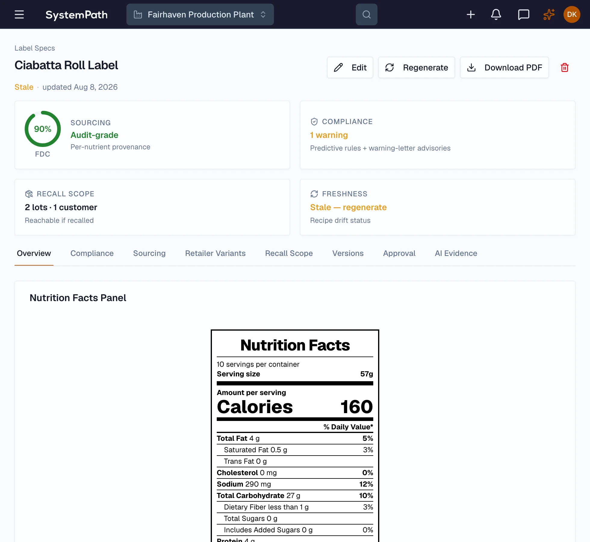 Beacon label drift detection against the source recipe snapshot