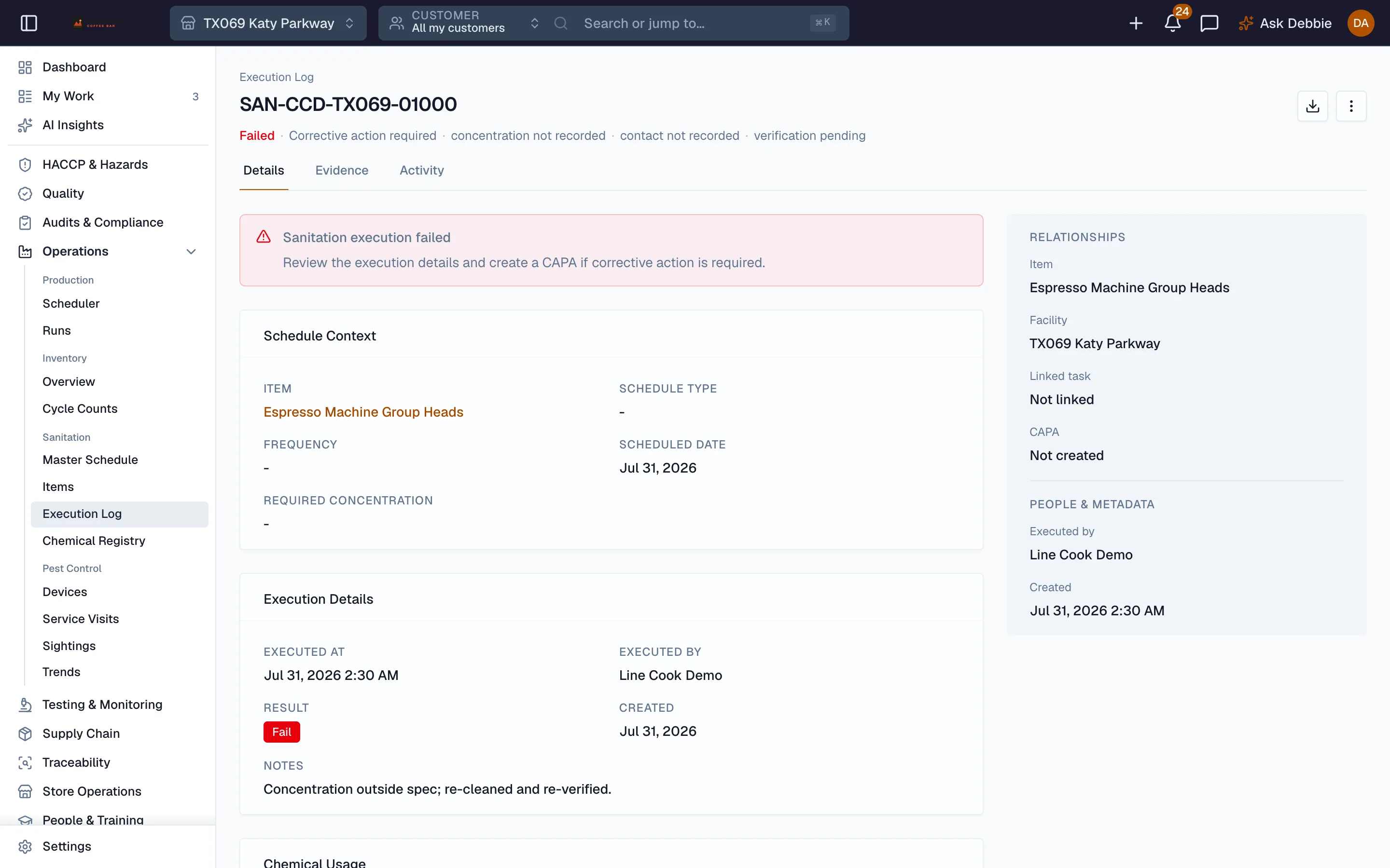 Pre-operational inspection and verification records in Beacon