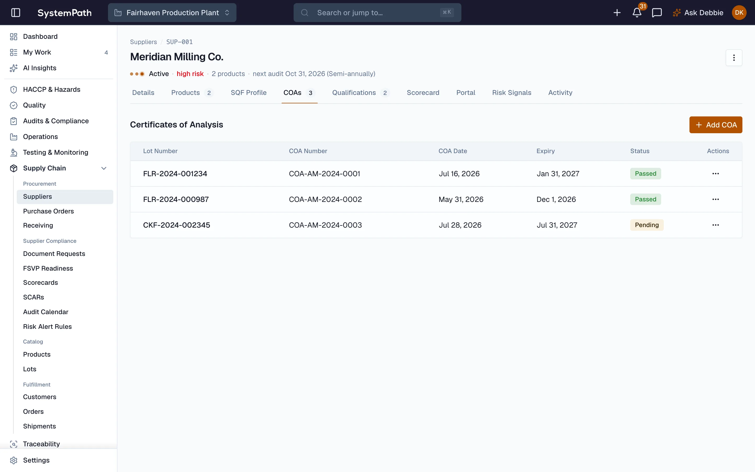 Supplier approval and document control in Beacon